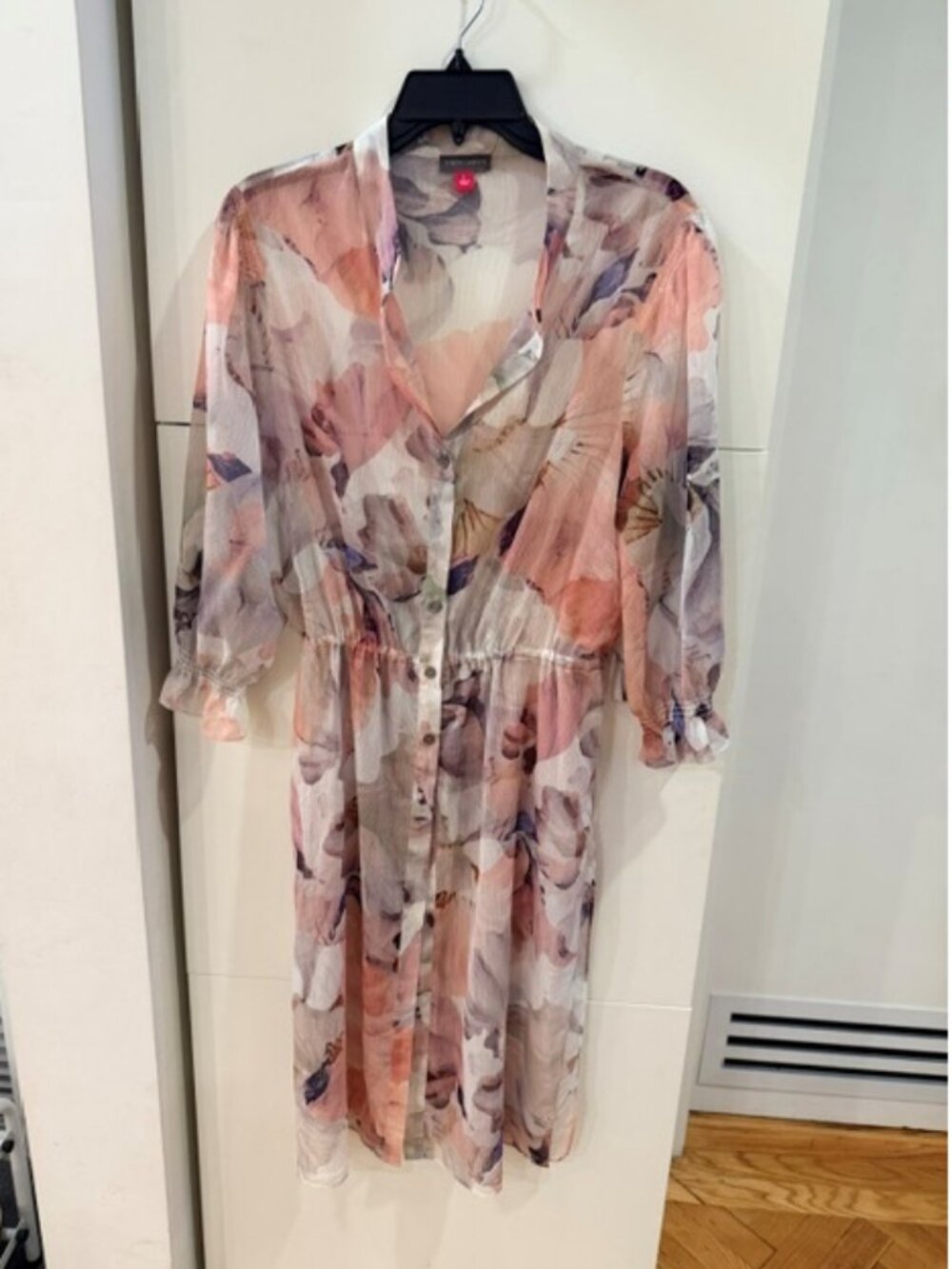 Vince Camuto Sheer Floral Duster Size Large – Pink Watercolor Button Front Cover